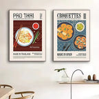 Global Cuisine Canvas Painting – Delicious Food Wall Art Poster – Ravioli, Ramen, Coffee & Pizza Prints for Modern Kitch