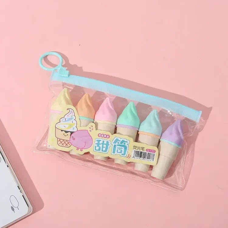 Cute Ice Cream Highlighters Set, Mini Marker Pens for Kids, Drawing & Painting Tool, Stationery Supplies for Students
