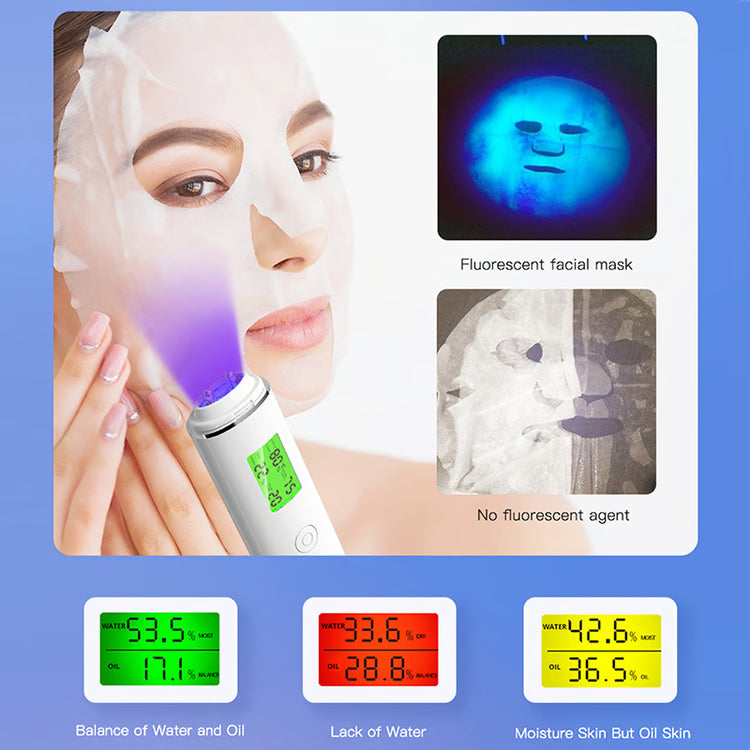 LCD Digital Skin Detector Pen Face Skin Tester, Smart Water Oil Fluorescent Content Facial Moisture Analyzer Skin Care